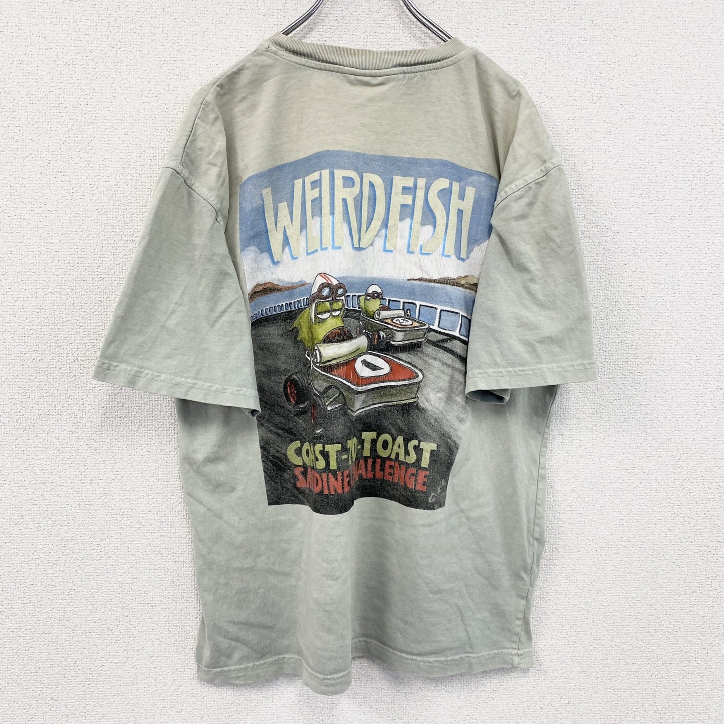 Weird fish　半袖プリントTシャツ　ミントグレー　Mサイズ