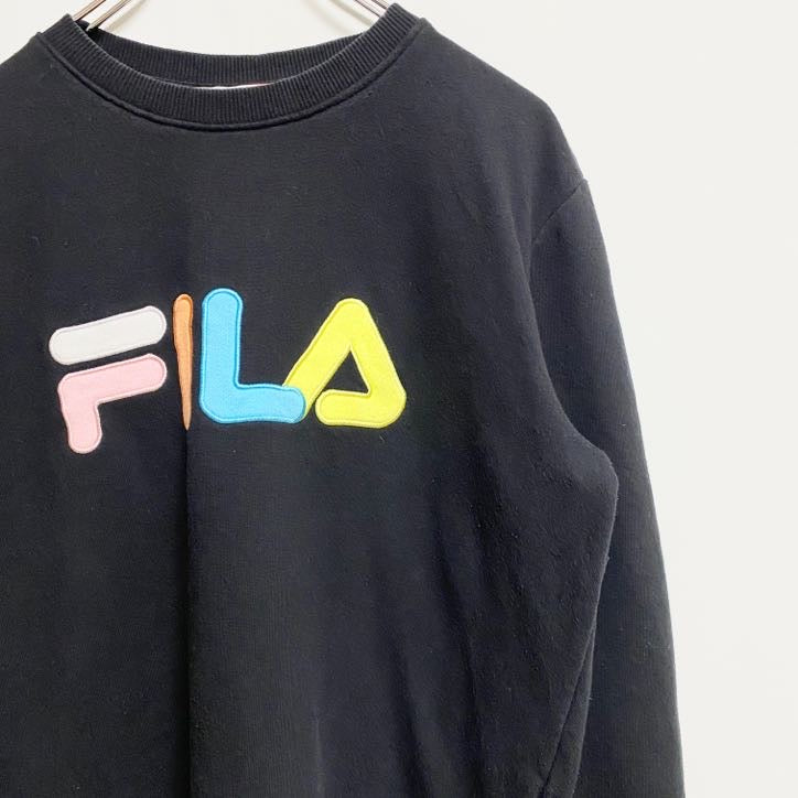 FILA　フィラ　スウェット/トレーナー　デカロゴ　リブライン　黒　ブラック　Mサイズ
