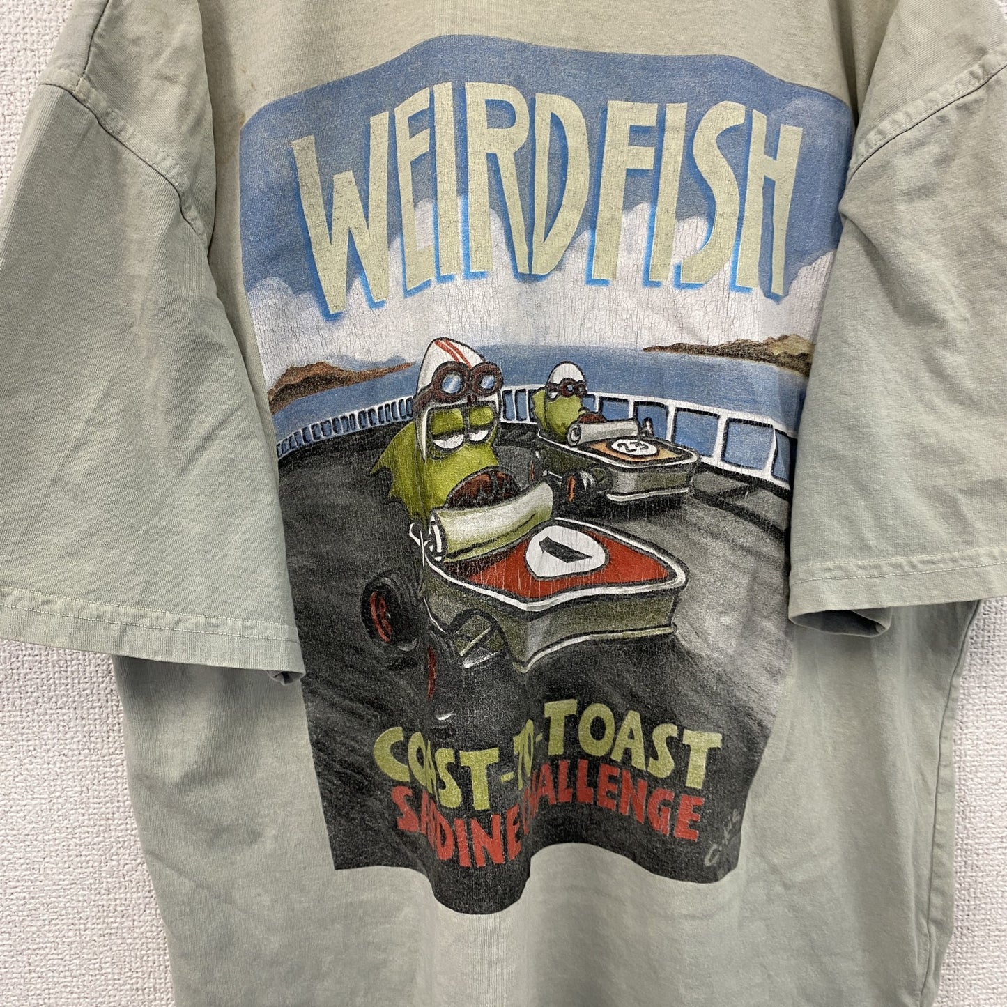 Weird fish　半袖プリントTシャツ　ミントグレー　Mサイズ