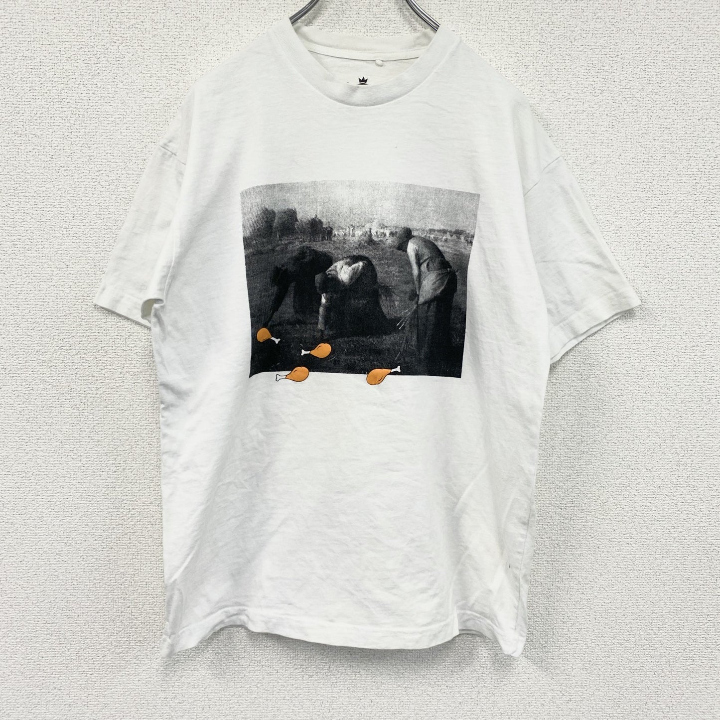 ILC　I LIKE CHICKEN　ミレーの落穂拾い　半袖Tシャツ　パロディT　アートT　白　ホワイト　Mサイズ