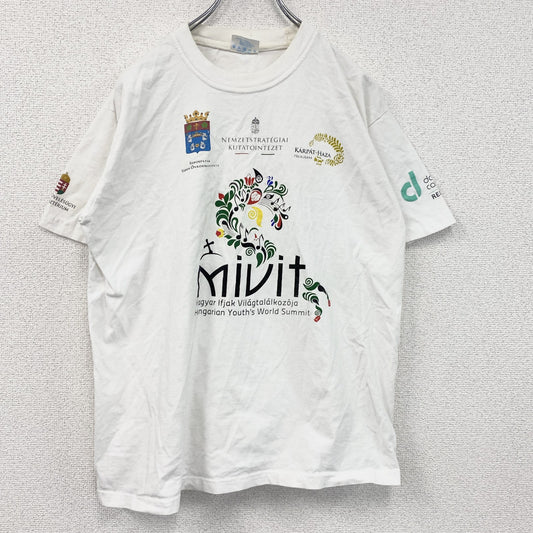 00s　BLOSSOM　半袖プリントTシャツ　全面プリント　企業ロゴ　ヴィンテージ　白　ホワイト　Lサイズ