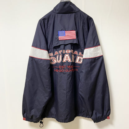 古着 used　NATIONAL GUARD　長袖ハイネックナイロンジャケット　ワンポイント刺繍　アメリカ　ネイビー　Lサイズ