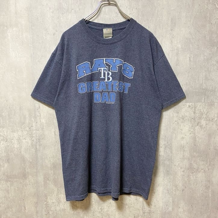 古着 used　MLB　メジャーリーグ　RAYS　タンパベイ レイズ　半袖プリントTシャツ　野球　ネイビー　レトロ　Lサイズ