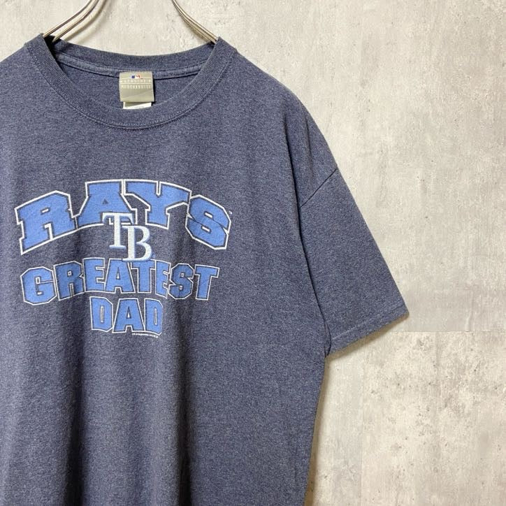 古着 used　MLB　メジャーリーグ　RAYS　タンパベイ レイズ　半袖プリントTシャツ　野球　ネイビー　レトロ　Lサイズ