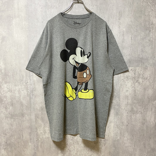 古着 used　Disney　ディズニー　半袖プリントデザインTシャツ　グレー　ミッキーマウス　オーバーサイズ　XXLサイズ