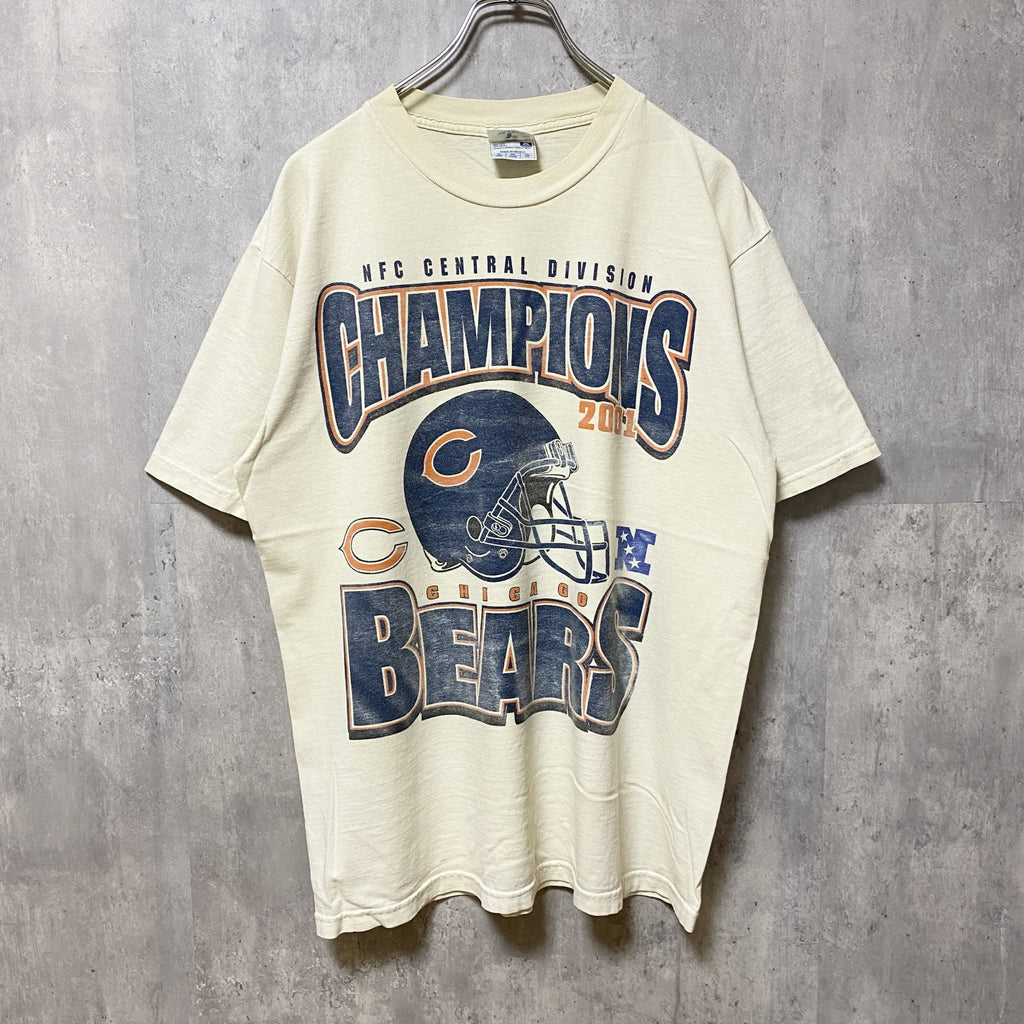 古着 used　YAZBEK　半袖プリントデザインTシャツ　ホワイト　メキシコ製　NFC　シカゴ　フットボール　レトロ　Lサイズ