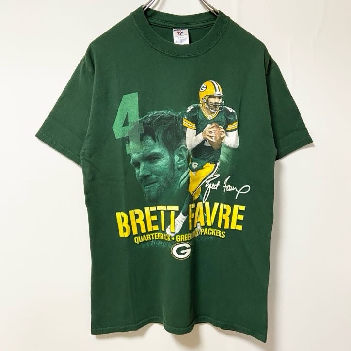古着 used　JERZEES ジャージーズ　半袖プリントTシャツ　グリーン　緑　アメフト　ブレットファーヴ　レトロ　Mサイズ