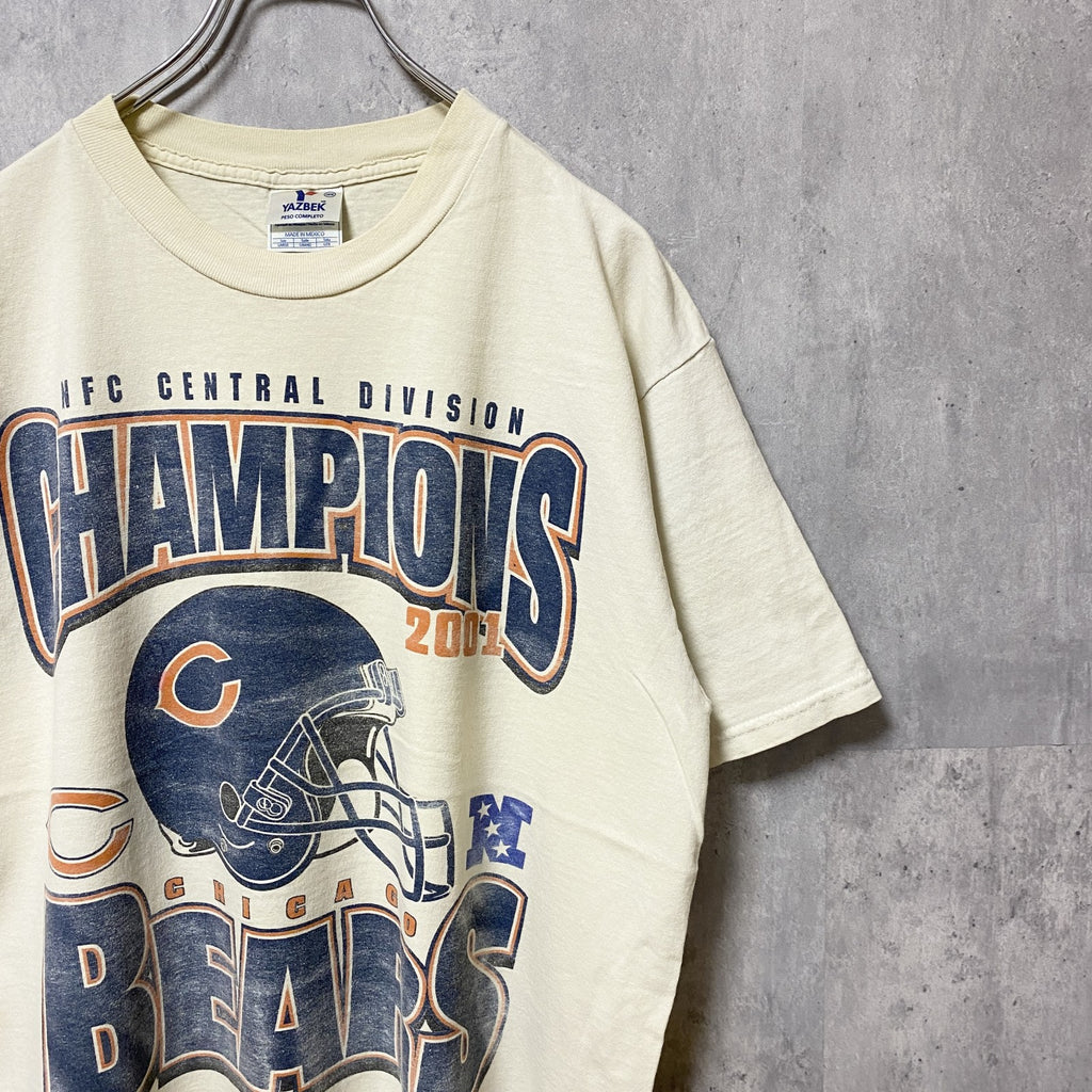 古着 used　YAZBEK　半袖プリントデザインTシャツ　ホワイト　メキシコ製　NFC　シカゴ　フットボール　レトロ　Lサイズ