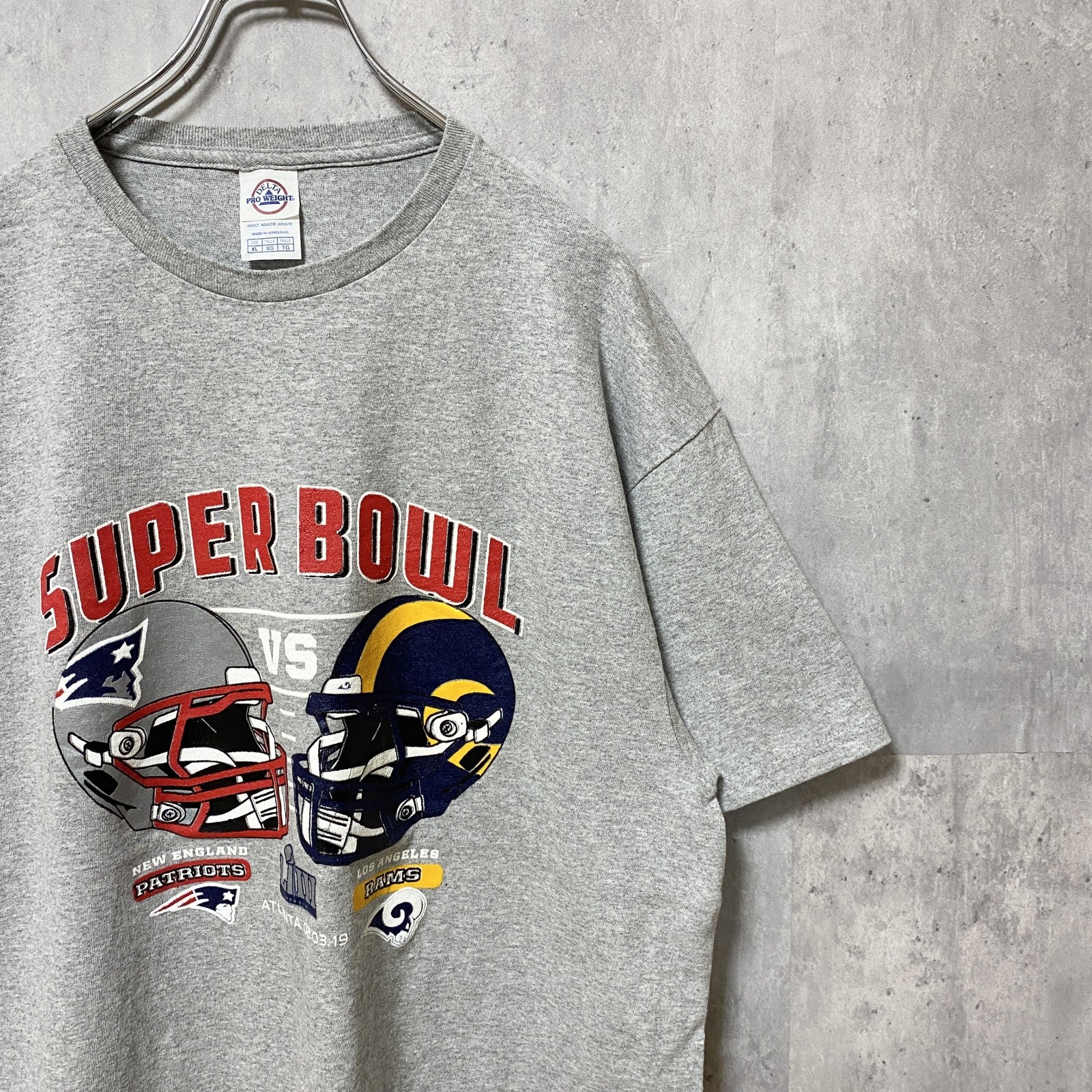 古着 used　DELTA　NFL　SUPER BOWL　半袖プリントデザインTシャツ　グレー　アトランタ　アメフト　XLサイズ