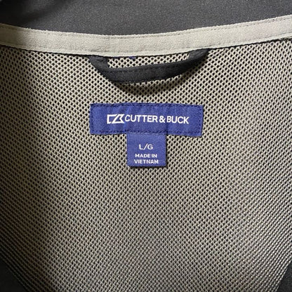 古着 used　CUTTER&BUCK　長袖ナイロンジャケット　ワンポイント刺繍　ライトアウター　黒　ブラック　Lサイズ