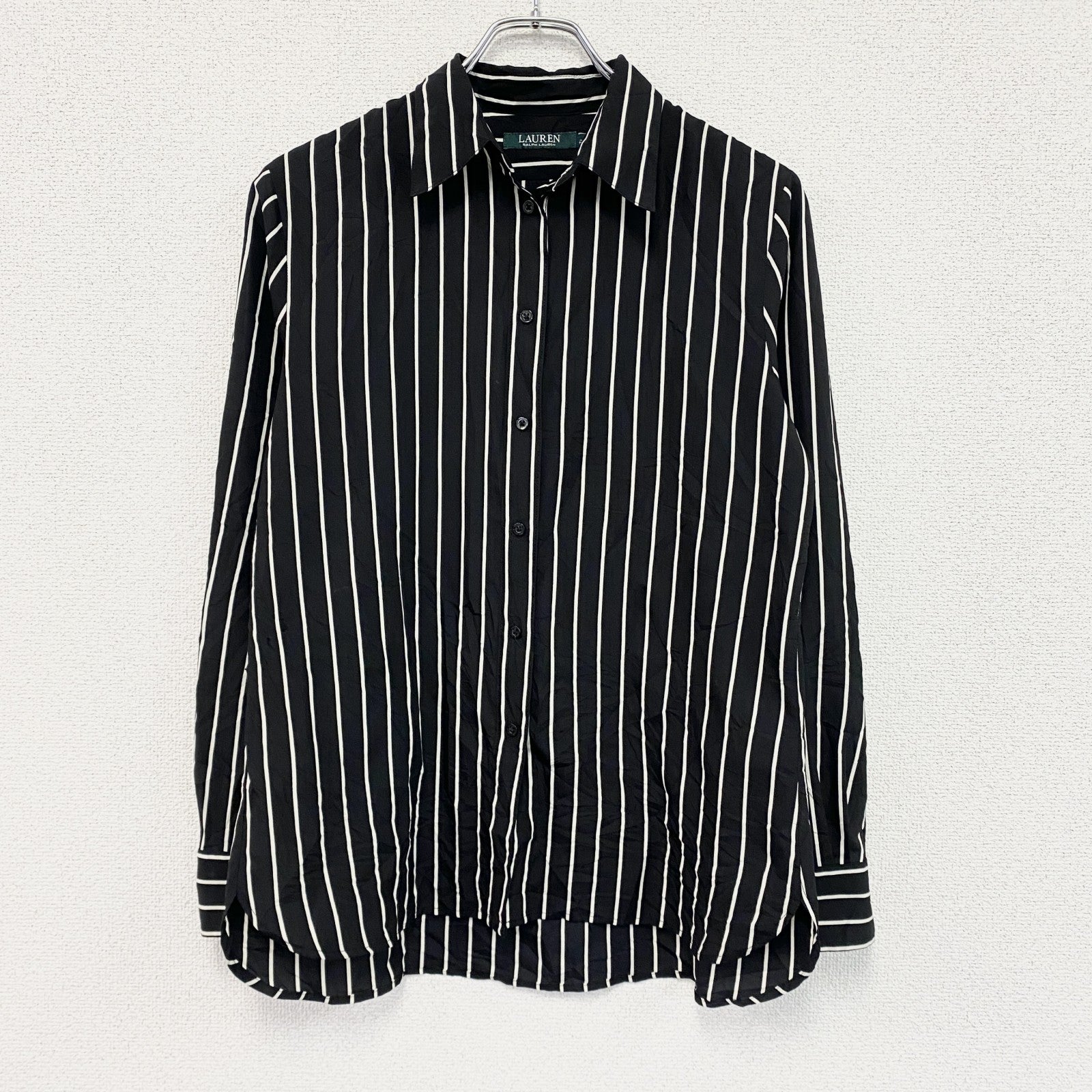 RALPH LAUREN　ラルフローレン　長袖シャツ　ストライプ　黒　ブラック　Sサイズ