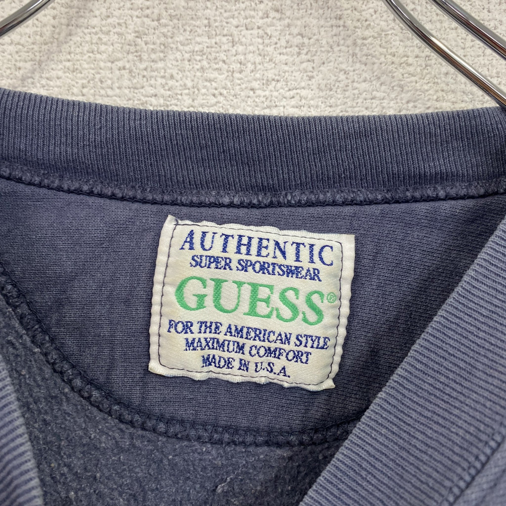 ～90s　GUESS　ゲス　スウェット/トレーナー　前V　アーチプリント　フェード　紺　ネイビー　2XLサイズ