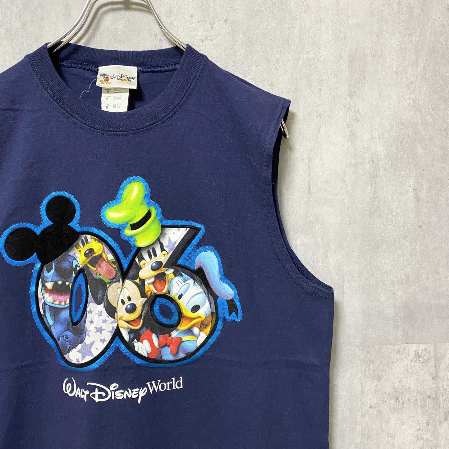 古着 used　Disney　ディズニー　ディズニーワールド　プリントタンクトップ　ネイビー　ミッキーマウス　スティッチ　Mサイズ