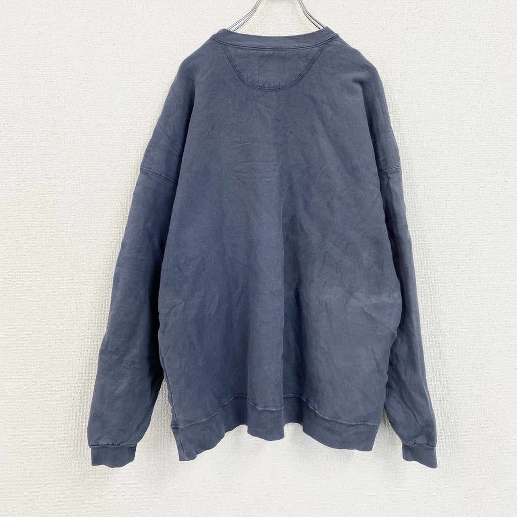～90s　GUESS　ゲス　スウェット/トレーナー　前V　アーチプリント　フェード　紺　ネイビー　2XLサイズ