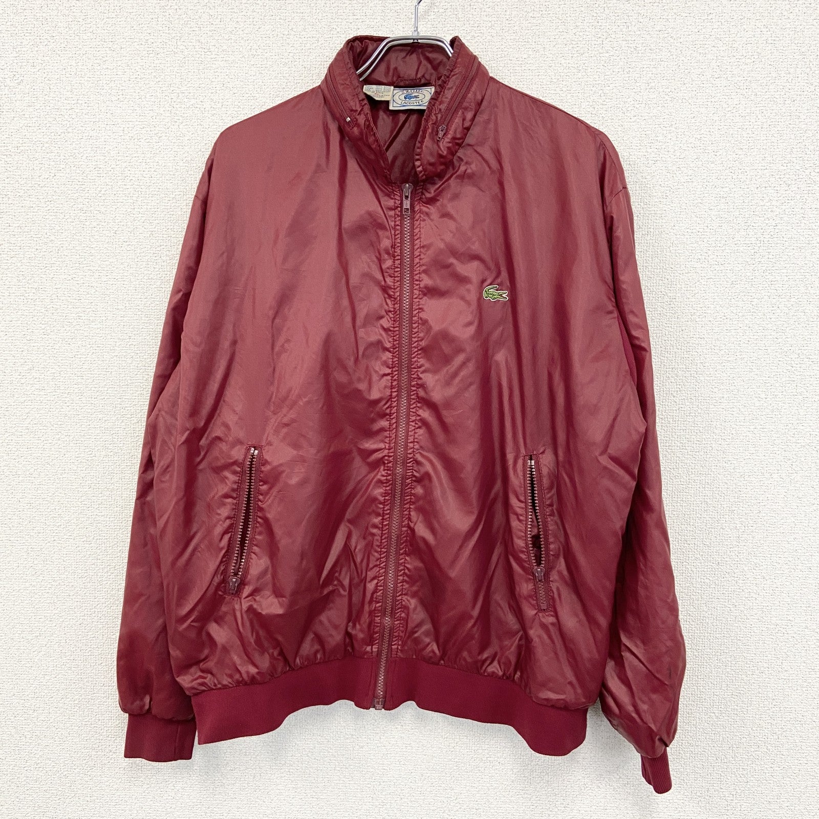 ～80s　LACOSTE　ラコステ　ナイロンジャケット　ブルゾン　ヴィンテージ　バーガンディ　XLサイズ