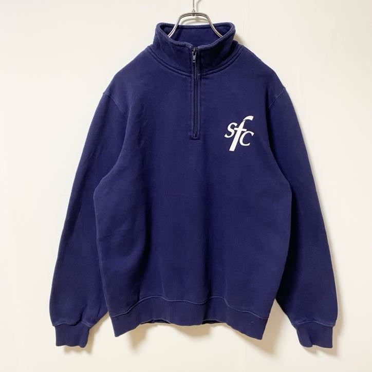 古着 used　Sport-Tek　長袖ハーフジップスウェット　トレーナー　sfc　ワンポイント　ハイネック　ネイビー　Sサイズ