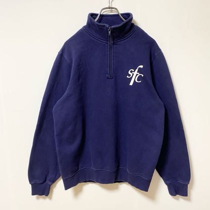 古着 used　Sport-Tek　長袖ハーフジップスウェット　トレーナー　sfc　ワンポイント　ハイネック　ネイビー　Sサイズ