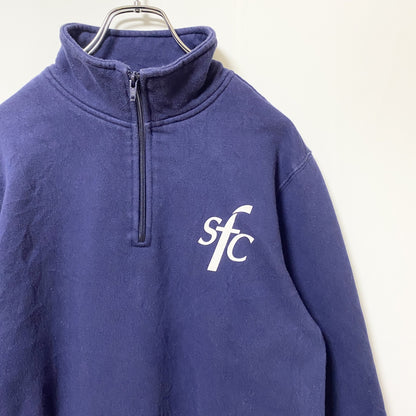 古着 used　Sport-Tek　長袖ハーフジップスウェット　トレーナー　sfc　ワンポイント　ハイネック　ネイビー　Sサイズ