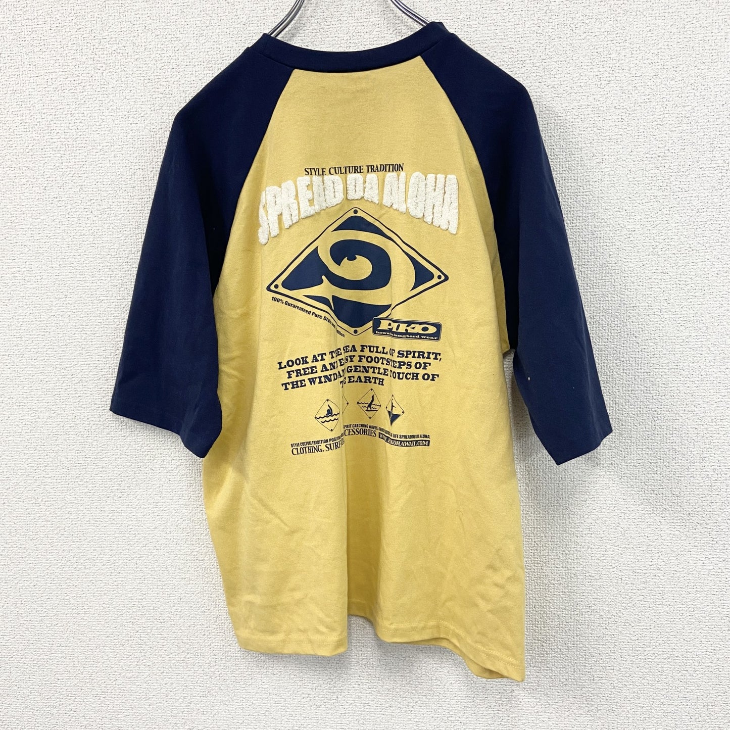 PIKO　ピコ　七分袖Tシャツ　ラグランスリーブ　ボアロゴ　デカロゴ　黄色　イエロー　Sサイズ