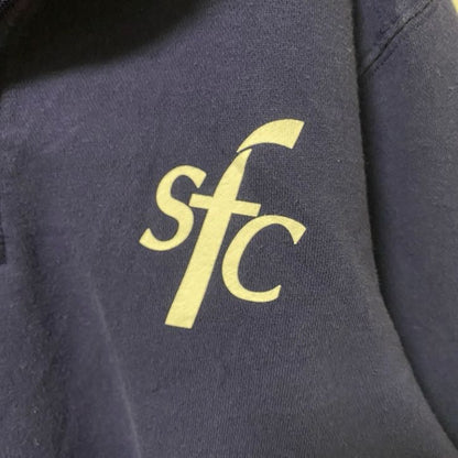 古着 used　Sport-Tek　長袖ハーフジップスウェット　トレーナー　sfc　ワンポイント　ハイネック　ネイビー　Sサイズ