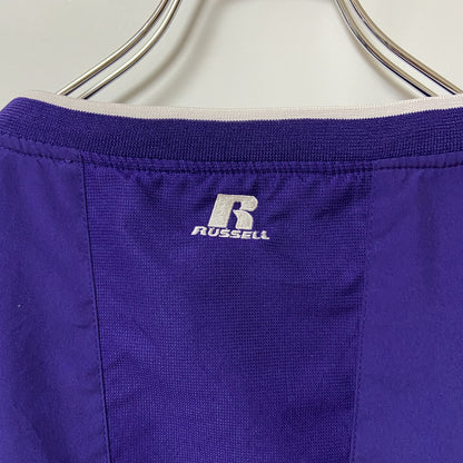 古着 used　RUSSELL ラッセル　長袖ナイロンプルオーバー　ワンポイント刺繍　紫　ビッグシルエット　XLサイズ