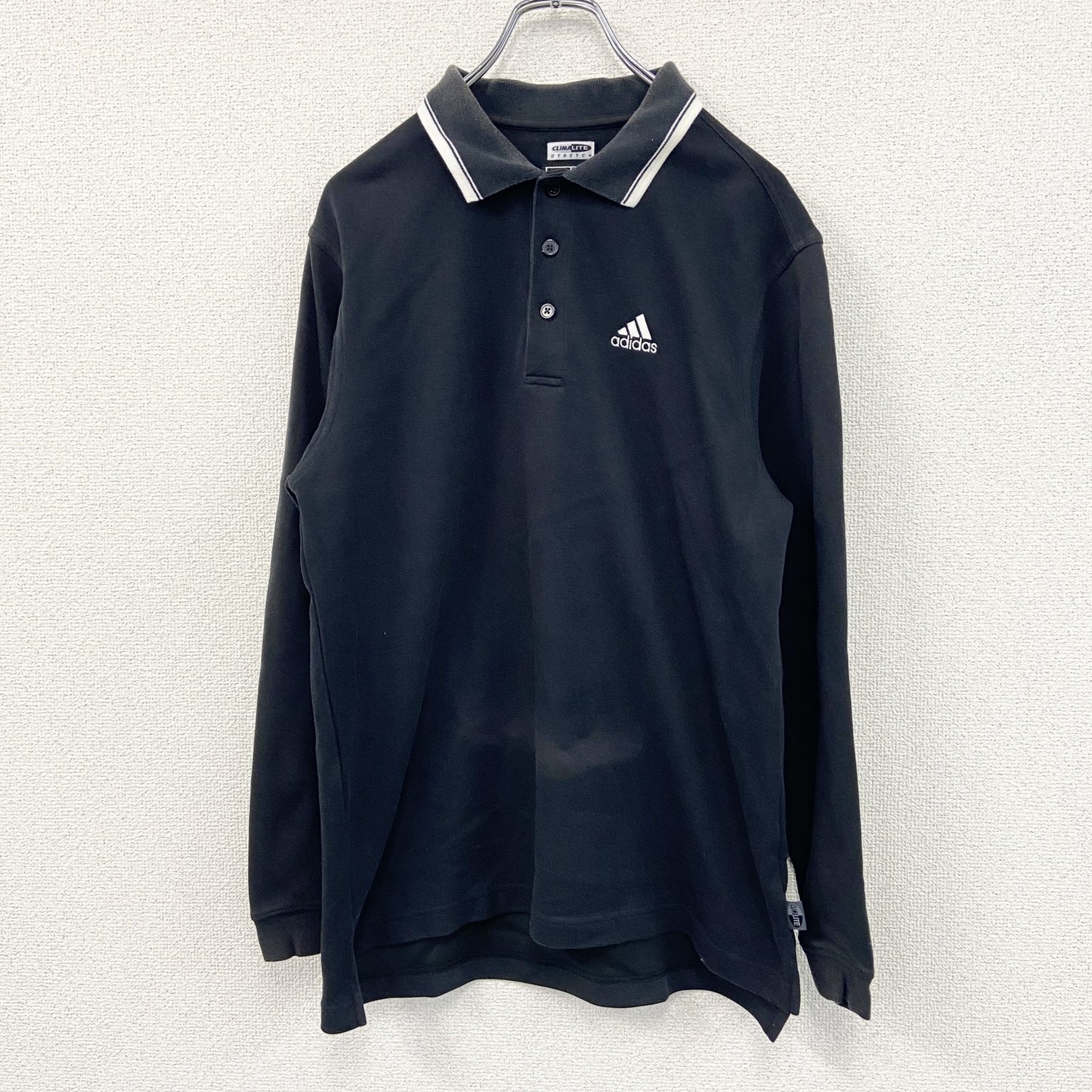 00s　adidas　アディダス　GOLF　長袖ポロシャツ　パフォーマンスロゴ　刺繍ロゴ　黒　ブラック　Mサイズ