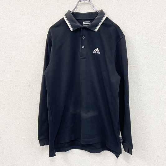 00s　adidas　アディダス　GOLF　長袖ポロシャツ　パフォーマンスロゴ　刺繍ロゴ　黒　ブラック　Mサイズ