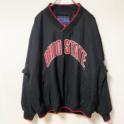 古着 used　CRABLE SPORTS　長袖カレッジナイロンジャケット　プルオーバー　黒　ビックシルエット　XLサイズ