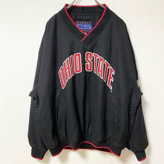 古着 used　CRABLE SPORTS　長袖カレッジナイロンジャケット　プルオーバー　黒　ビックシルエット　XLサイズ