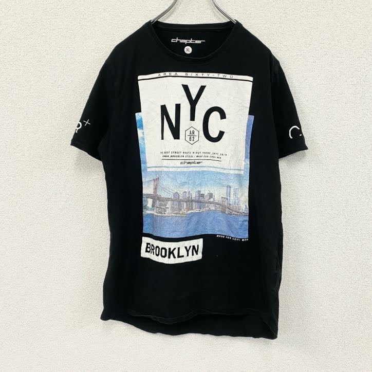 chapter　半袖プリントフォトTシャツ　NEW YORK　BROOKLYN　黒　ブラック　XLサイズ