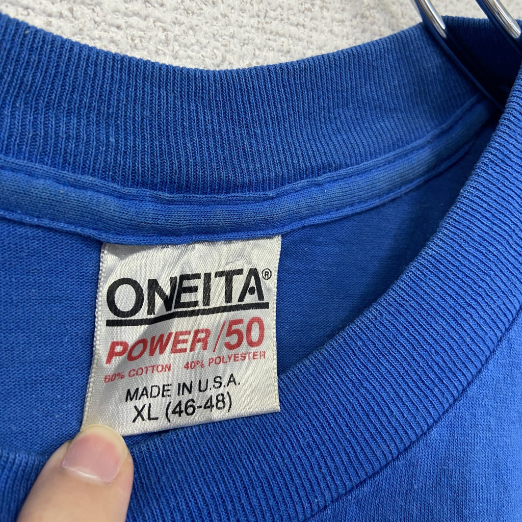 90s　ONEITA　オニータ　半袖プリントTシャツ　ヴィンテージ　シングルステッチ　青　ブルー　XLサイズ