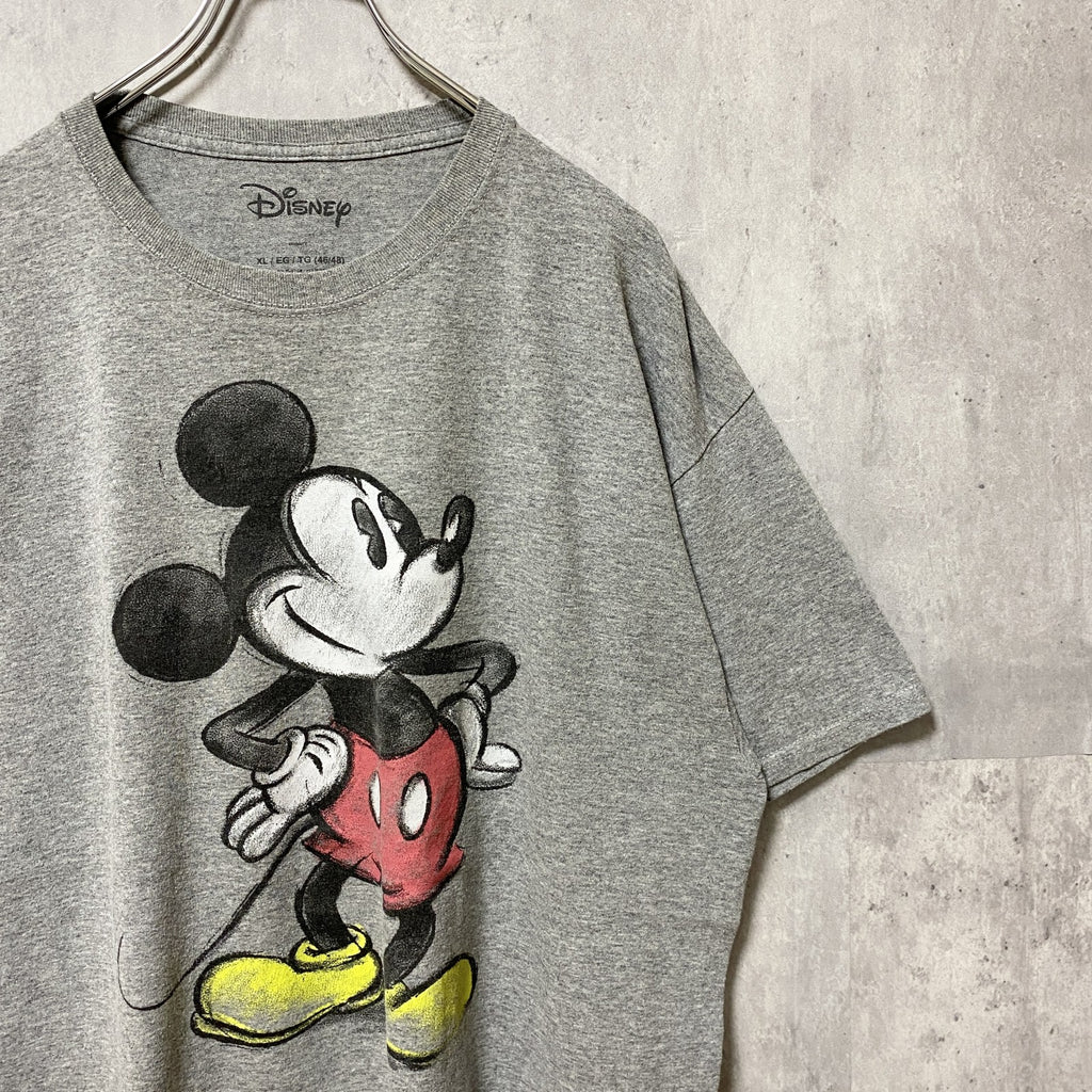 古着 used　Disney　ディズニー　半袖プリントデザインTシャツ　グレー　ミッキーマウス　レトロ　オーバーサイズ　XLサイズ