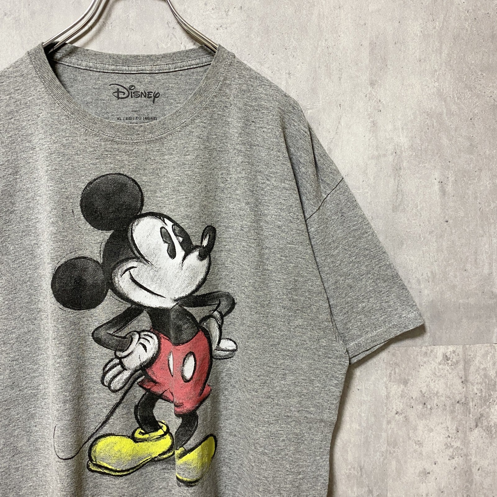 古着 used　Disney　ディズニー　半袖プリントデザインTシャツ　グレー　ミッキーマウス　レトロ　オーバーサイズ　XLサイズ