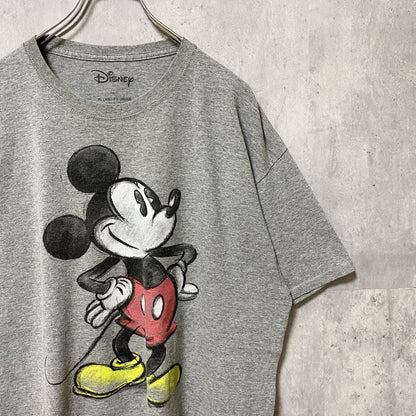 古着 used　Disney　ディズニー　半袖プリントデザインTシャツ　グレー　ミッキーマウス　レトロ　オーバーサイズ　XLサイズ