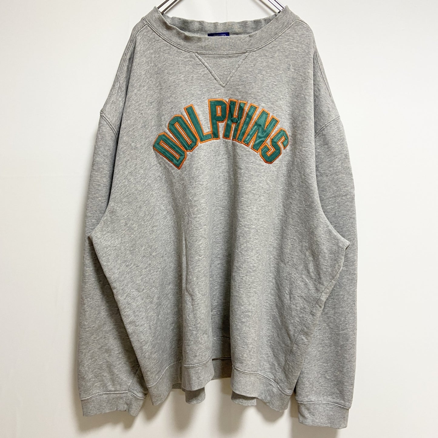古着 used　Reebok　長袖刺繍ワッペンスウェット　トレーナー　DOLPHINS　グレー　ビッグシルエット　2XLサイズ