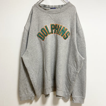 古着 used　Reebok　長袖刺繍ワッペンスウェット　トレーナー　DOLPHINS　グレー　ビッグシルエット　2XLサイズ