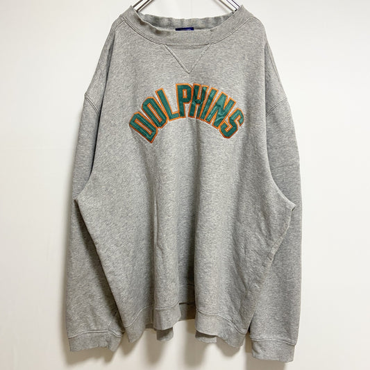 古着 used　Reebok　長袖刺繍ワッペンスウェット　トレーナー　DOLPHINS　グレー　ビッグシルエット　2XLサイズ