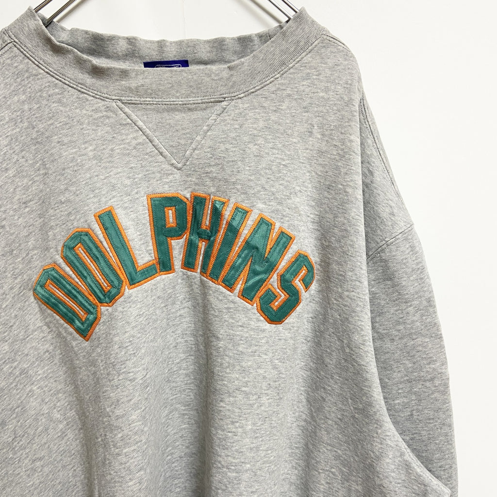 古着 used　Reebok　長袖刺繍ワッペンスウェット　トレーナー　DOLPHINS　グレー　ビッグシルエット　2XLサイズ