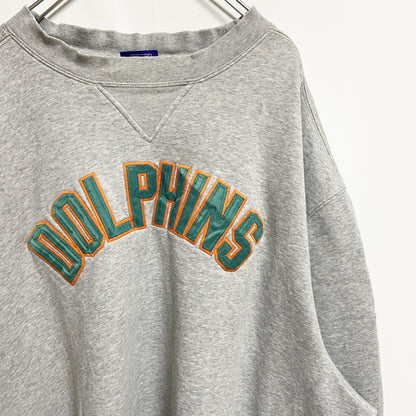 古着 used　Reebok　長袖刺繍ワッペンスウェット　トレーナー　DOLPHINS　グレー　ビッグシルエット　2XLサイズ