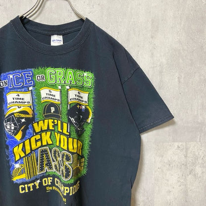 古着 used　GILDAN　ギルダン　半袖プリントTシャツ　黒　ブラック　シティオブチャンピオン　アメフト　レトロ　Lサイズ