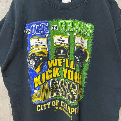 古着 used　GILDAN　ギルダン　半袖プリントTシャツ　黒　ブラック　シティオブチャンピオン　アメフト　レトロ　Lサイズ