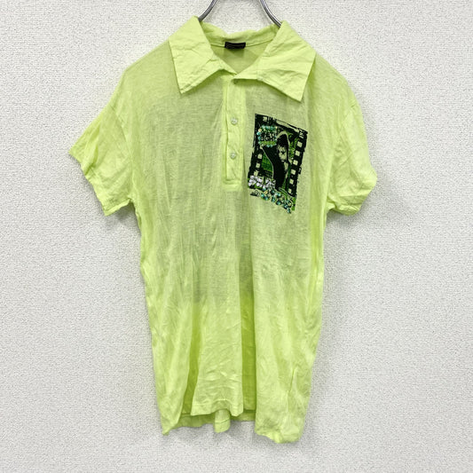 The collection Junk 98　半袖プリントシャツ　半袖ポロシャツ　バンド　y2k　黄緑　イエロー　グリーン　Lサイズ