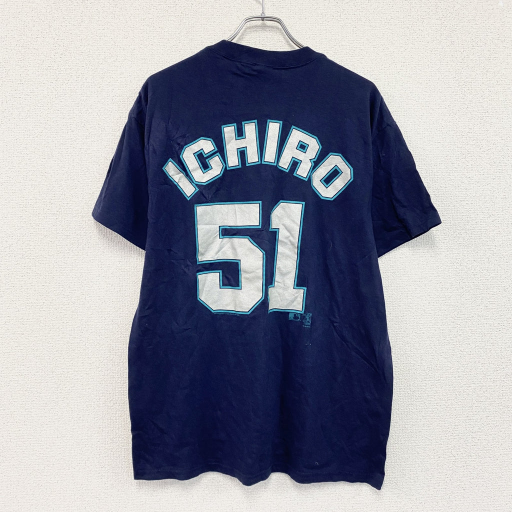 00s　DELTA　デルタ　MARINERS　マリナーズ　イチロー　51　半袖プリントTシャツ　紺　ネイビー　Lサイズ