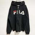 古着 used　FILA　フィラ　長袖ジップアップロゴプリントパーカー　スウェットフーディー　黒　ブラック　Mサイズ