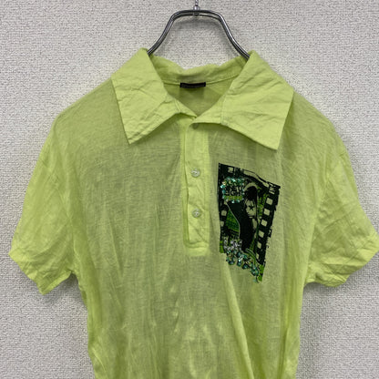 The collection Junk 98　半袖プリントシャツ　半袖ポロシャツ　バンド　y2k　黄緑　イエロー　グリーン　Lサイズ