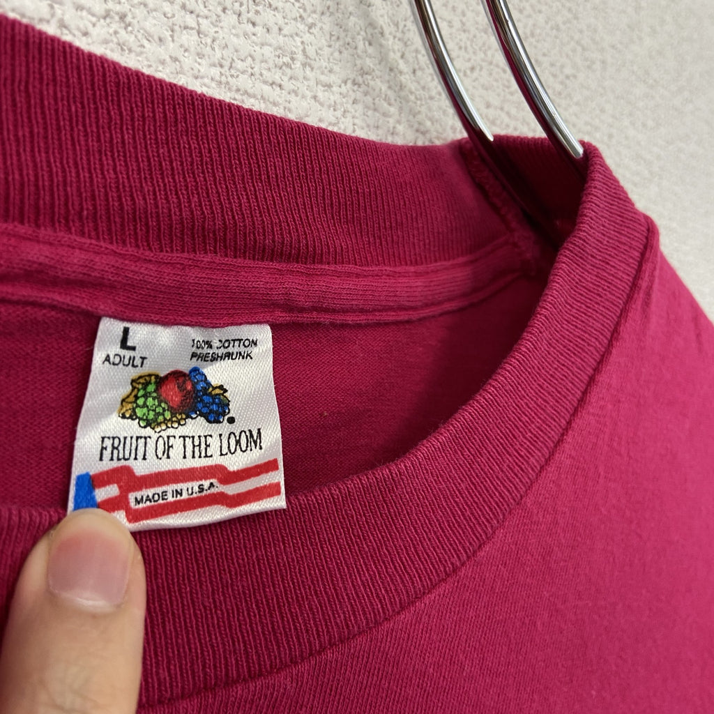90s　FRUIT OF THE LOOM　半袖プリントTシャツ　ヴィンテージ　シングルステッチ　ピンク　Lサイズ
