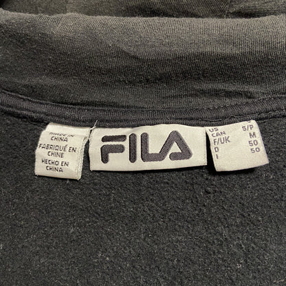 古着 used　FILA　フィラ　長袖ジップアップロゴプリントパーカー　スウェットフーディー　黒　ブラック　Mサイズ