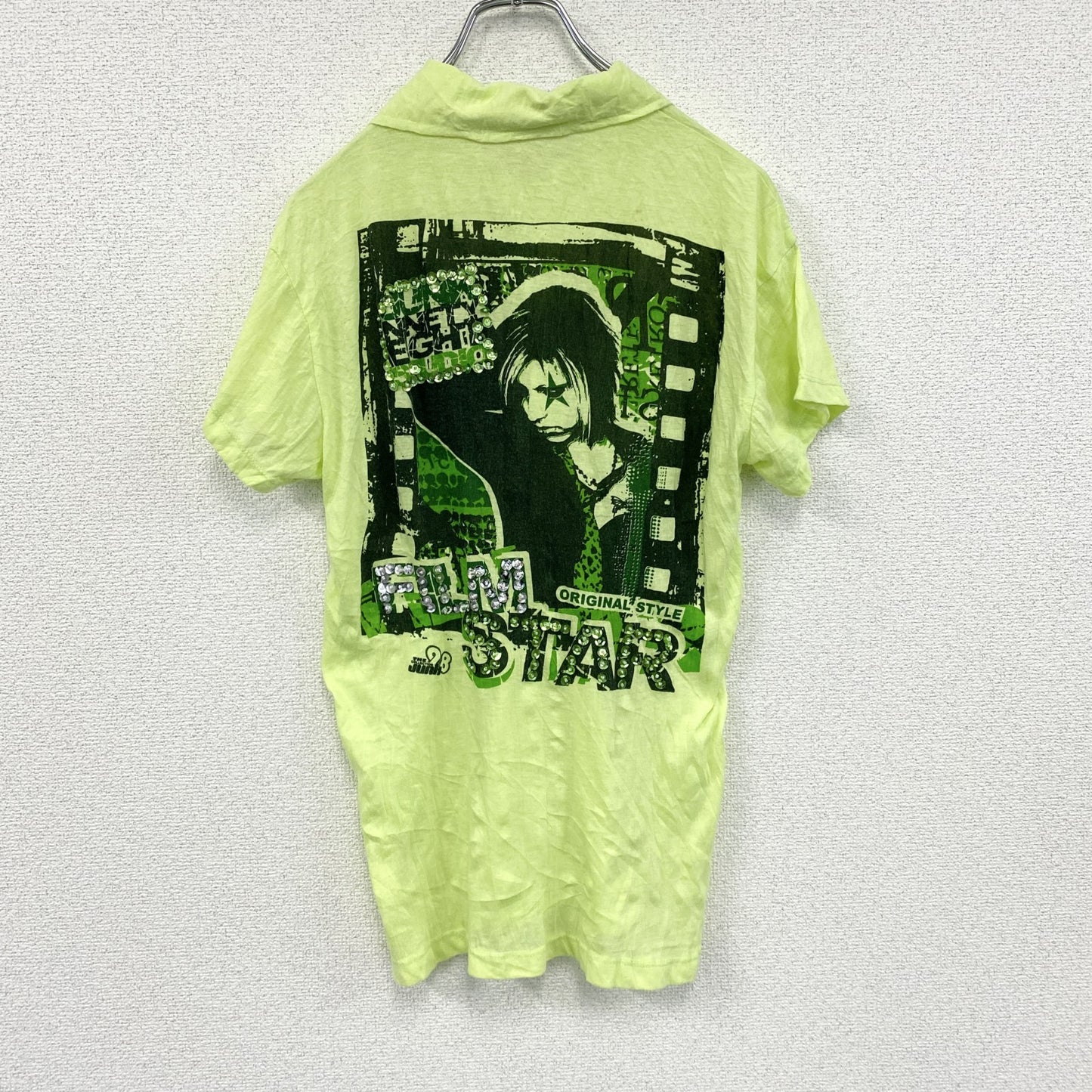The collection Junk 98　半袖プリントシャツ　半袖ポロシャツ　バンド　y2k　黄緑　イエロー　グリーン　Lサイズ