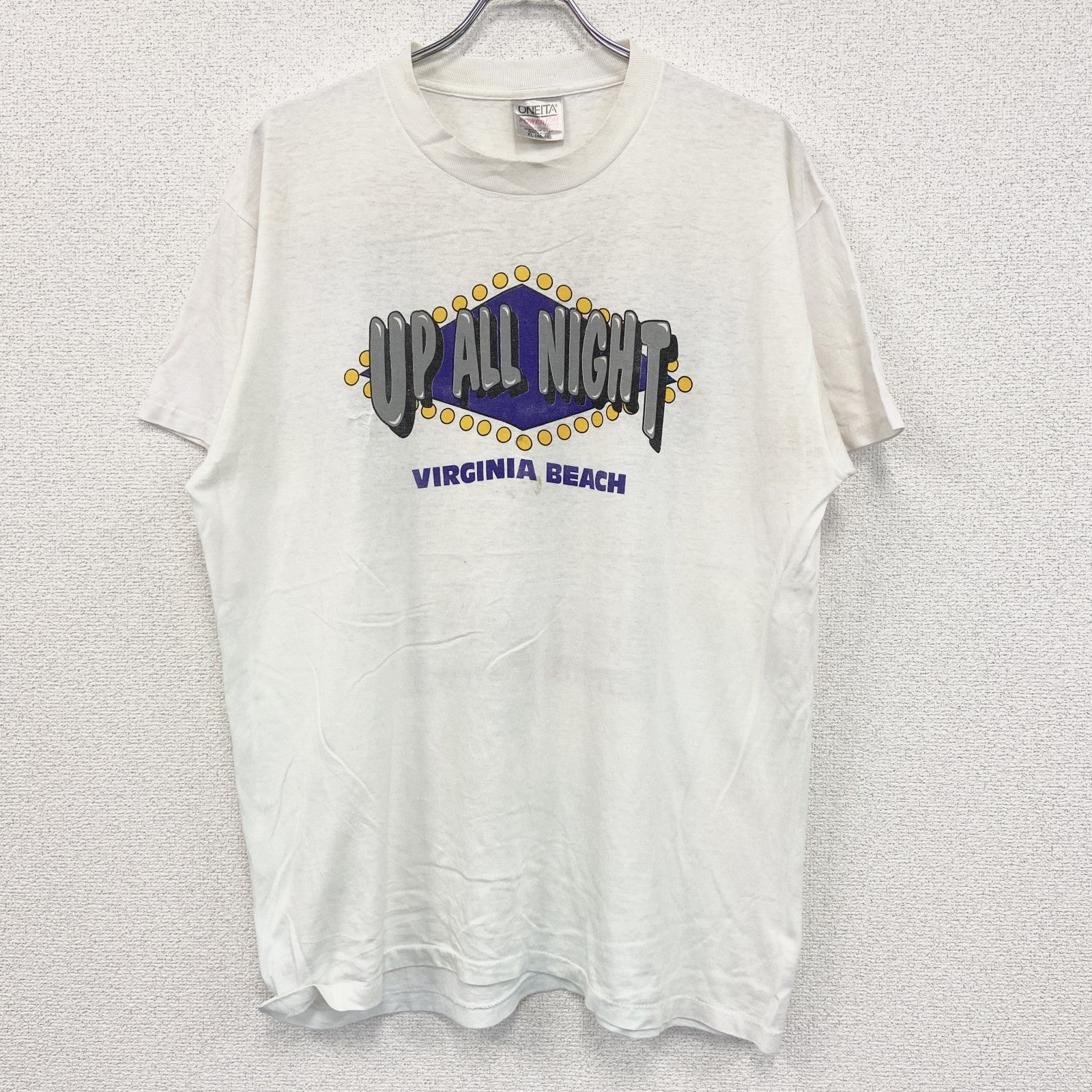 90s　ONEITA　オニータ　半袖プリントTシャツ　ヴィンテージ　シングルステッチ　白　ホワイト　XLサイズ