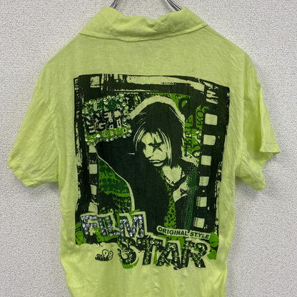 The collection Junk 98　半袖プリントシャツ　半袖ポロシャツ　バンド　y2k　黄緑　イエロー　グリーン　Lサイズ